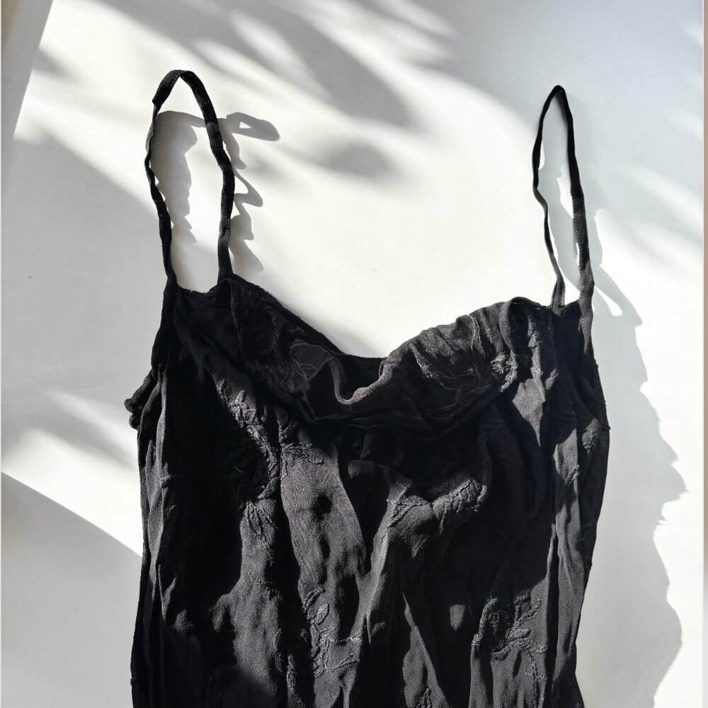 GHOST Black Slip Dress Made in England Rose Floral Bias Cut 90s Size M / 3